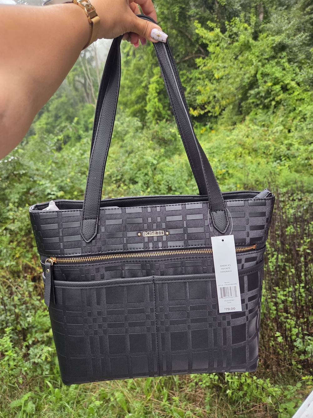 Rosetti Black Plaid Multi-Compartment Work Tote Bag